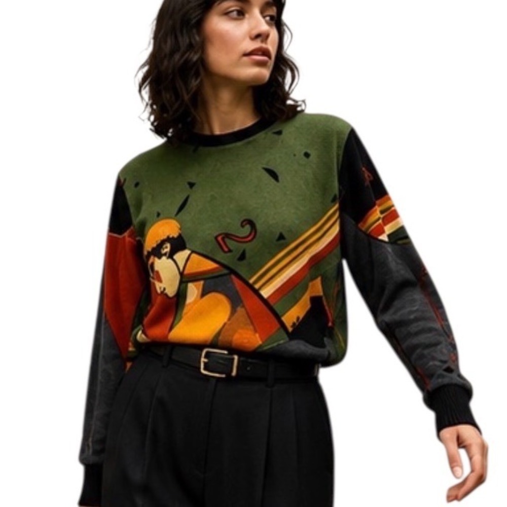 Vintage Nik Nik Art Print Sweater Abstract Picasso Style 80's/90's Artwear Small